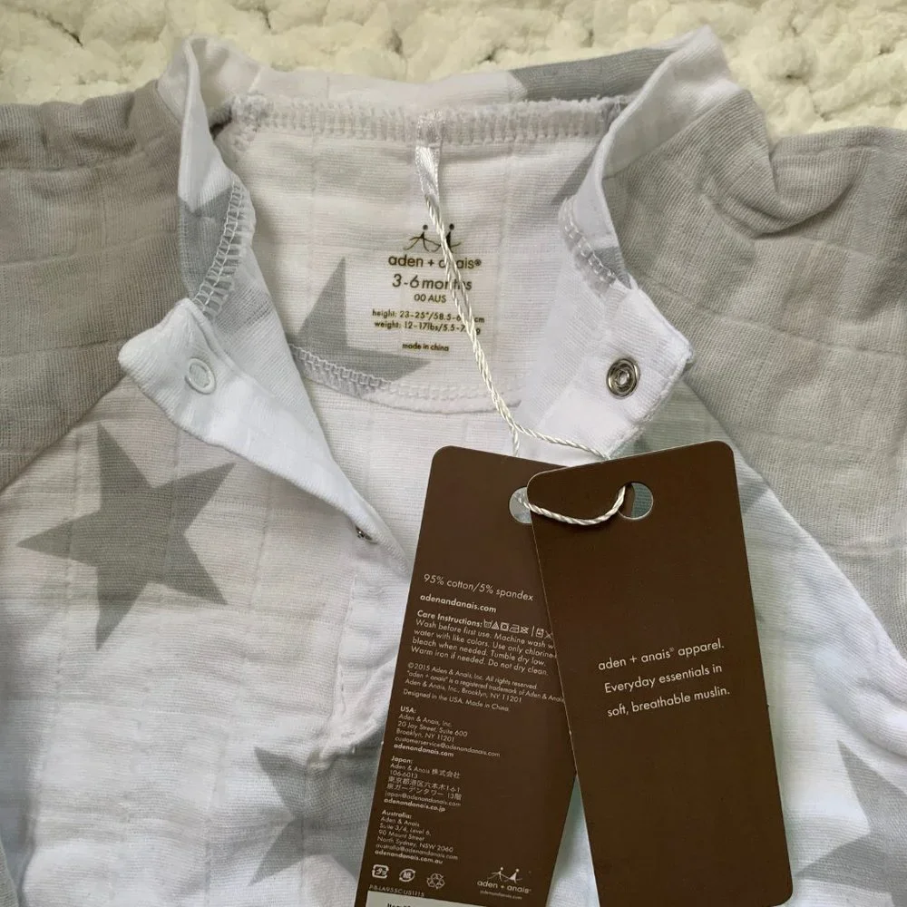 NWT Baby ADEN + ANAIS Onesie Romper (White/Gray) 3-6M - Picture 4 of 6